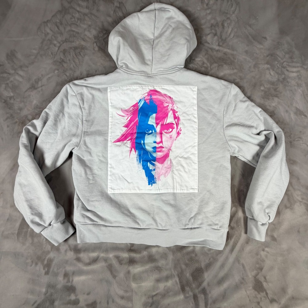 Riot Games League of Legends Arcane Jinx Vi Zip Up Hoodie Grey Medium Rare
